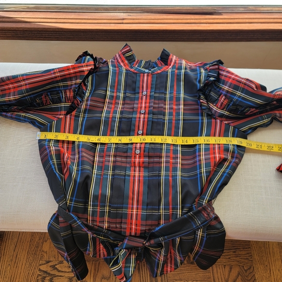 New! J Crew sz M Belted Ruffle Black Tartan Plaid Christmas Dress NWT - Picture 10 of 16